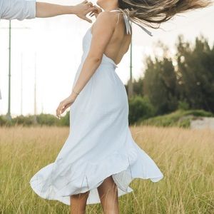 Zesica Halter Neck Criss Cross White Maxi Dress Bridal